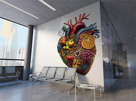 Warzywne serce drukowane na ścianie. Mural na ścianie zamiast fototapety.